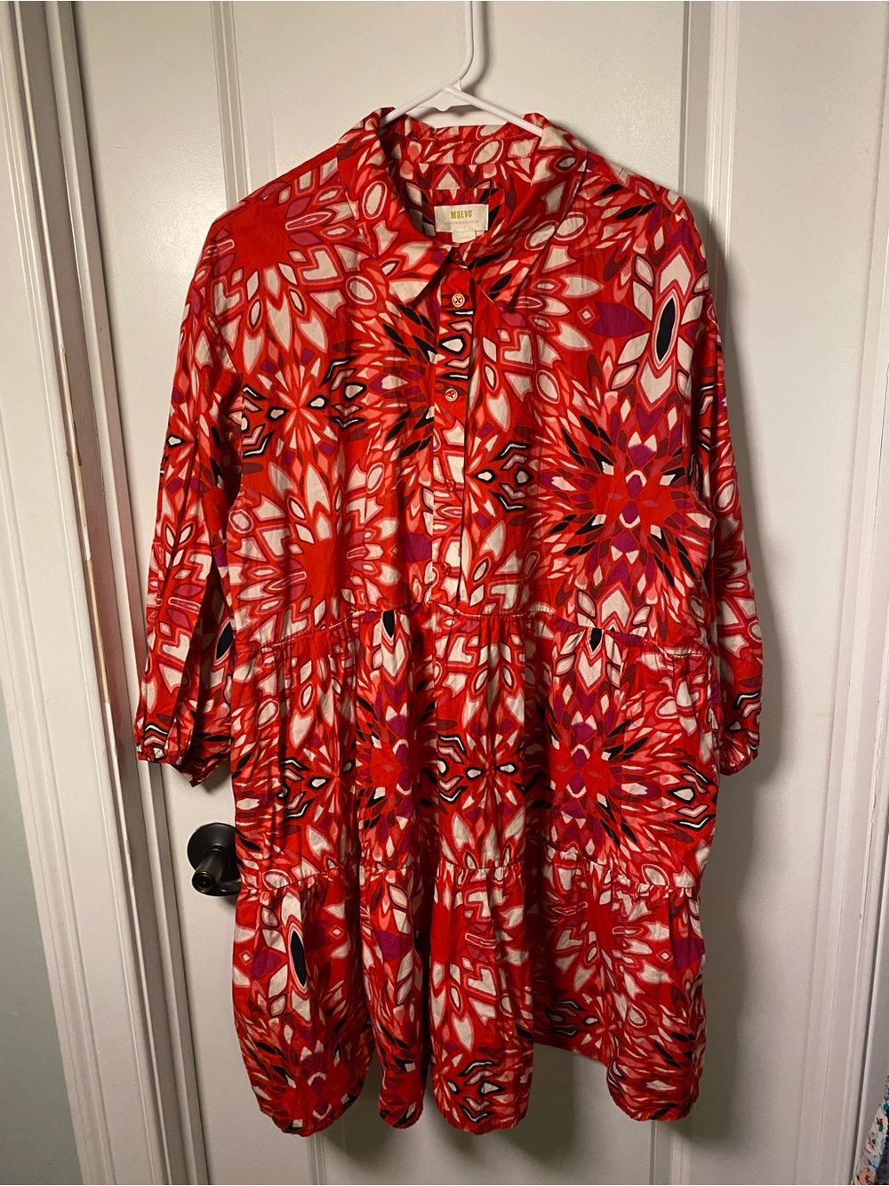 Maeve Anthropologie Red Multi Floral-Print Tiered Dress